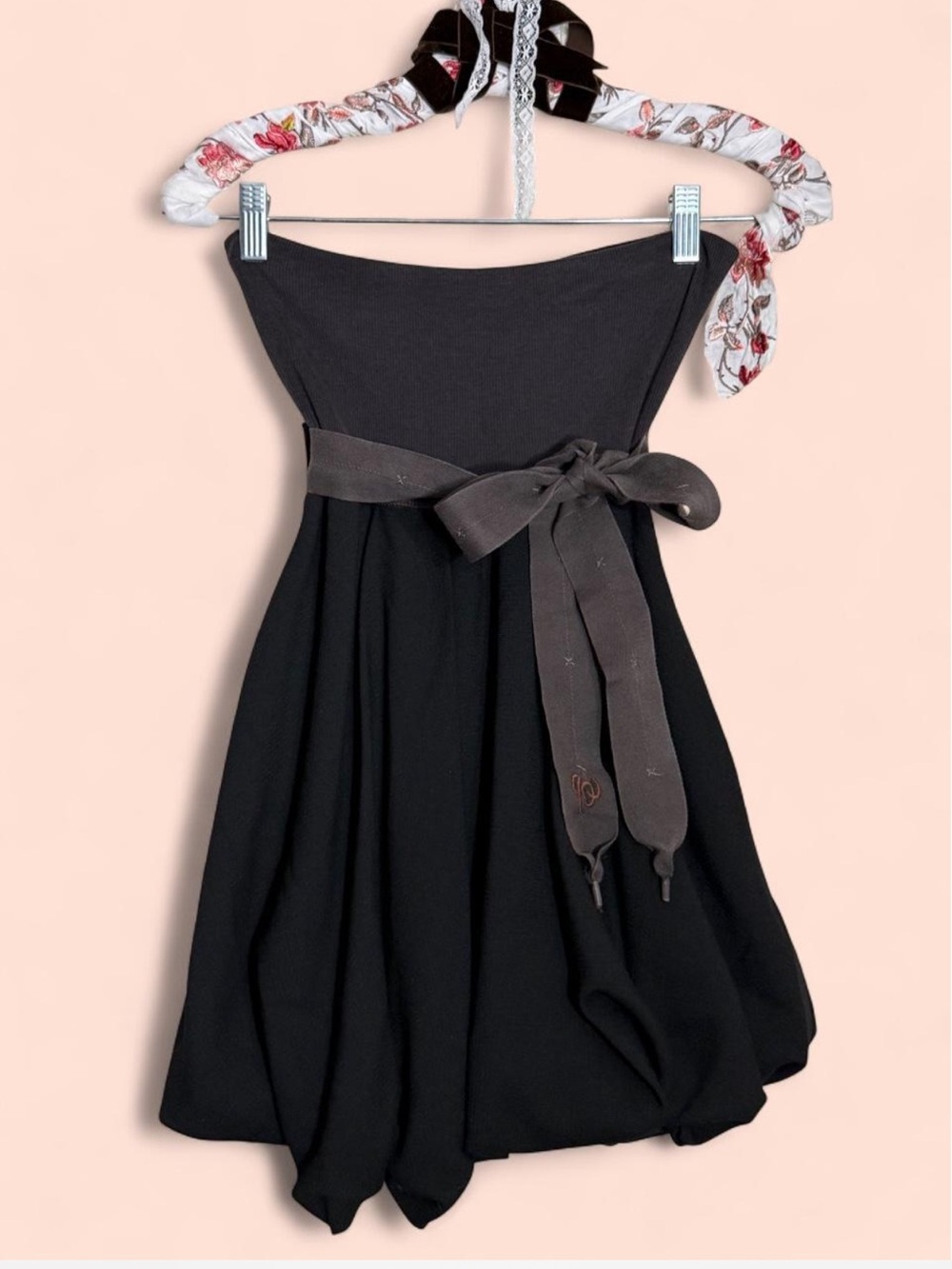 Cop.Copine Black Strapless Dress with Waist Bow